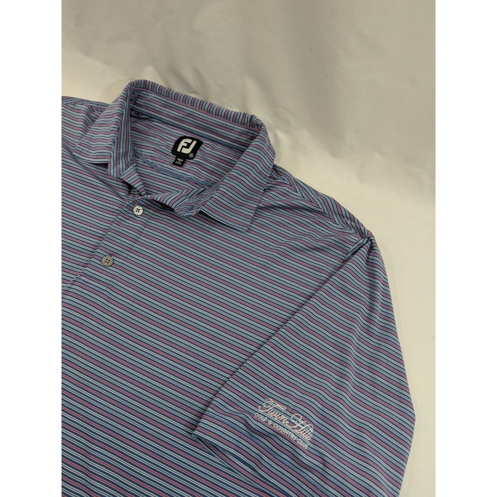 Footjoy Polo Shirt Men's‎ XXL Twin Hills Blue Pin Striped Button Down EUC